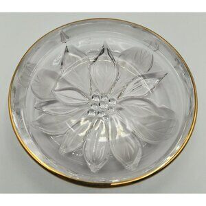 Mikasa Studio Guilded Poinsettia Crystal Glass Floral Trinket Dish With Gold Rim